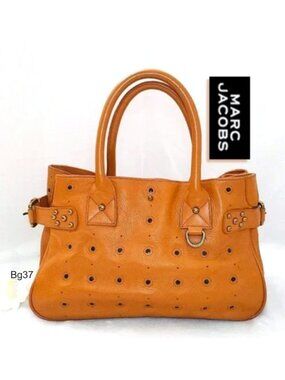 Marc Jacobs Orange Brown Genuine Leather Large Satchel Handbag Perforate…